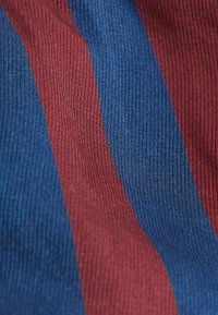Tissu côtelé avec des rayures verticales rouges et bleues. La texture est légèrement texturée, mettant en avant un gros plan du tissage.
