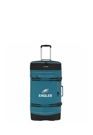 Borsa da viaggio con ruote verde acqua e nero con manico retrattile, con logo Philadelphia Eagles e tasca frontale con cerniera.