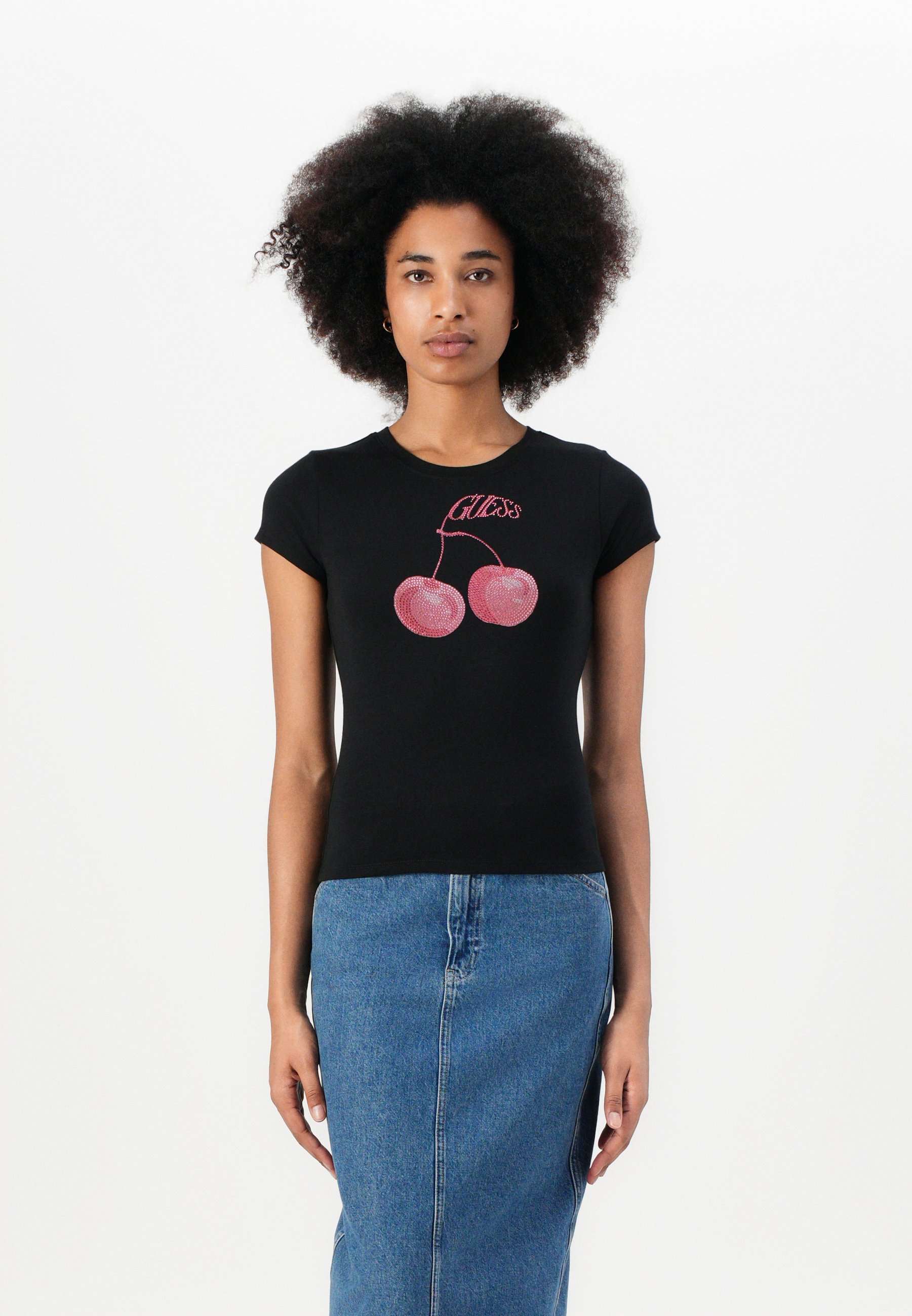 売れ筋商品|||ゲス Tシャツ レディース トップス WAVY CHERRY LOGO TEE - Print T-shirt - jet black Guess WAVY CHERRY LOGO TEE - T-shirts med print - jet black