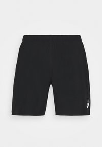 Pantalones cortos deportivos negros hechos de una tela ligera con una cintura elástica. Presenta un logo blanco en la parte inferior derecha.