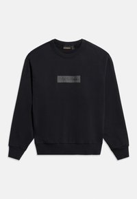 Μαύρο φούτερ με μακριά μανίκια και στρογγυλή λαιμόκοψη, με ριμπ μανσέτες και τελείωμα, που διαθέτει ένα μικρό ορθογώνιο λογότυπο στο στήθος.