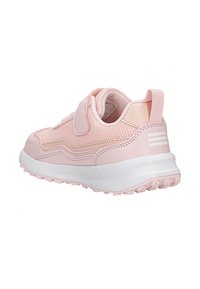 Roze mesh sneakers met een gevoerde kraag, enkele klittenbandsluiting, getextureerde accenten en een witte EVA tussenzool. Voorzien van een rubberen buitenzool met grip.
