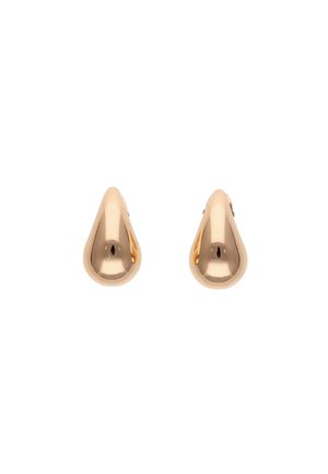 Gold-tone teardrop earrings with a smooth, shiny surface and an elegant curve, designed for pierced ears.