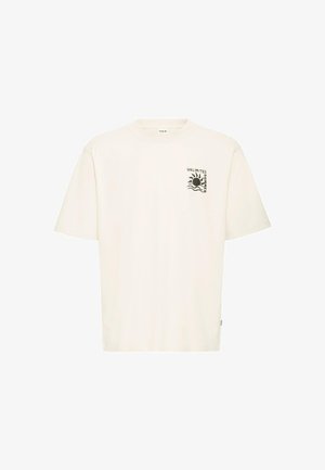 Maglietta bianca in cotone con maniche corte, collo rotondo e una grafica frontale nera con la scritta "UNLIMITED SUMMER" e un disegno del sole.