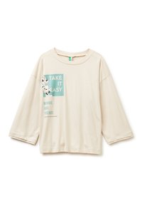 Cremfarbener Langarmshirt mit dem Text "Take It Easy", einer Minnie-Maus-Grafik und zusätzlichem Text "Minnie und Freunde".