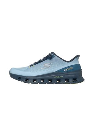 Zapatilla deportiva Skechers azul clara y azul oscuro con diseño de cordones y suela ventilada etiquetada como Arch Fit y Slip-Ins.