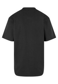 Black short-sleeve t-shirt made of cotton, featuring a crew neckline and a straight hem. No additional patterns or accents.