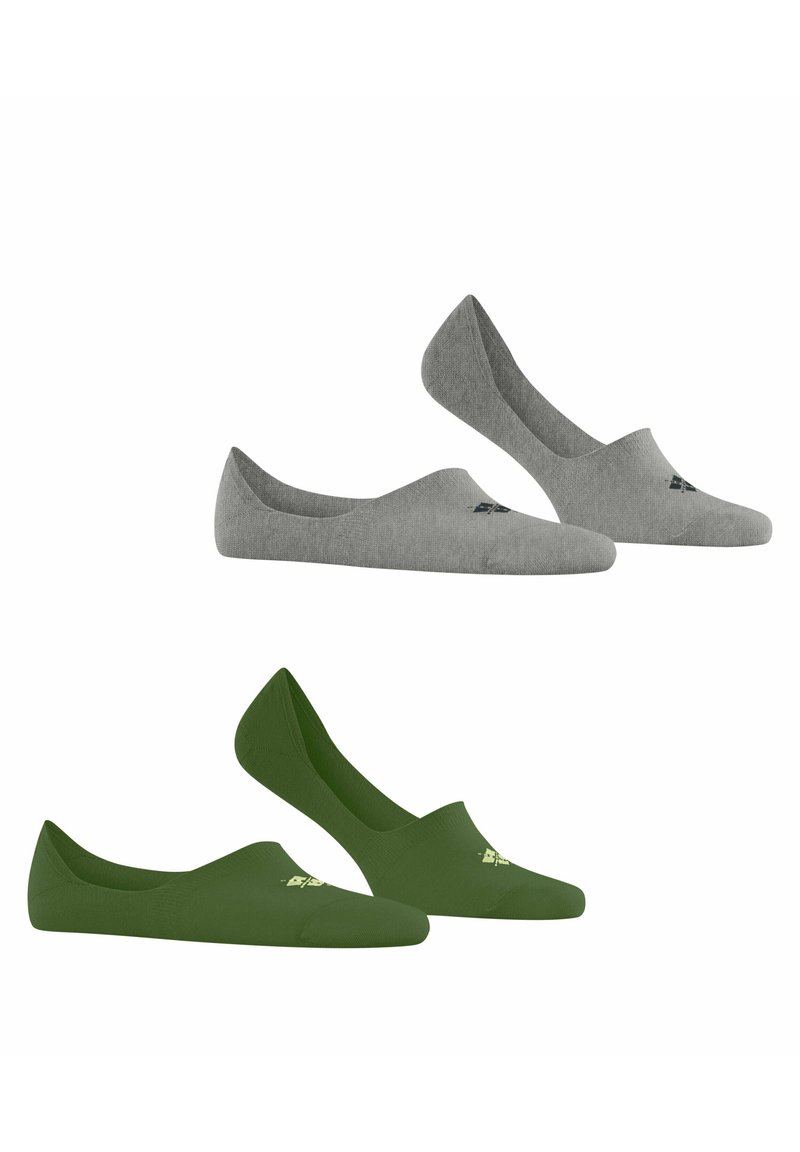 Lichte, grijze en groene stoffen flats met een slank ontwerp, spitse neus en subtiele logo borduring aan de zijkant.