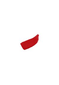 Muestra de color de labios rojo con una textura suave y acabado brillante, que presenta un tono rico y vibrante aplicado en forma curvada.