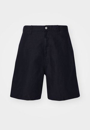 Navyblauwe shorts van lichtgewicht stof, met een knoopsluiting, riemlussen en een recht model. Minimalistische stijl zonder patronen.