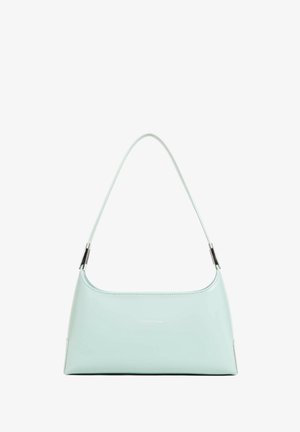 Mint green leather handbag with a curved shape, thin strap, and silver-tone hardware. Smooth texture with no visible patterns or accents.
