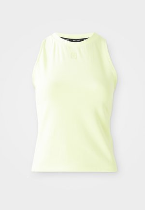 Hellgelbes ärmelloses Top aus geripptem Stoff, mit rundem Halsausschnitt und dezentem Nike-Logo auf der Vorderseite.