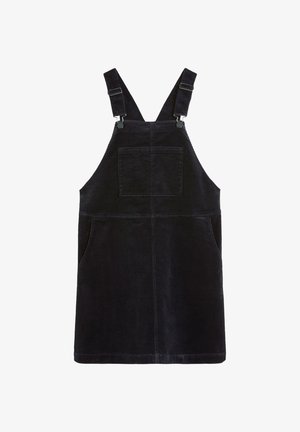 Must värviline kordurovest, laiad õlapaelad, eesmine tasku ja kaks küljetaskut. Pehme tekstuur vertikaalse soonelise mustriga.