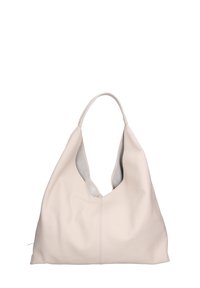 Borsa hobo in pelle crema con design morbido; presenta un manico largo e strutturato e una parte superiore aperta con una leggera fodera interna.
