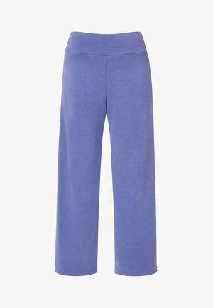Paarse wijde broek met een gladde textuur, voorzien van een hoge tailleband en zonder zichtbare patronen of hardware. Ideaal voor casual gebruik.