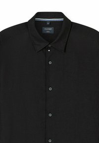 Schwarzes lässiges Hemd mit Knöpfen, langen Ärmeln und Kragen, Größe M, von der Marke Olymp.