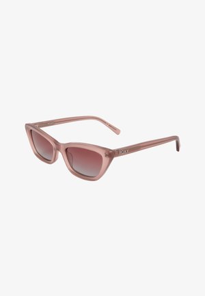 Occhiali da sole rosa cat-eye con lenti sfumate e logo "ROXY" sulle aste.