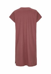 Paita-ruusu värinen mekko pehmeästä puuvillasta. Sisältää lyhyet hihat, pyöreän kaula-aukon ja sivuaukot liikkumisen helpottamiseksi. Yksinkertainen ja rento malli.