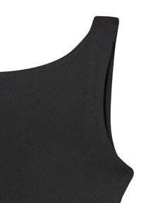 Top da nuoto nero con un tessuto morbido e elasticizzato. Scollatura asimmetrica e spallina larga. Design testurizzato e senza cuciture.