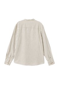 Gestreepte lange mouwen shirt in off-white en donker marineblauw. Bevat een kraag, knoopmanchetten en een rechte snit met een rugdetail.