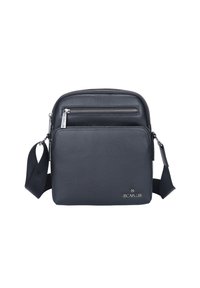 Borsa a tracolla in pelle nera con finitura testurizzata, dotata di due scomparti con zip, tracolla regolabile e un accento con logo.