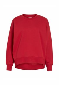 Röd oversized sweatshirt med rund halsringning, långa ärmar och en rundad nederkant. Tillverkad av mjukt bomullsmaterial i blandning, med ribbade ärmslut.