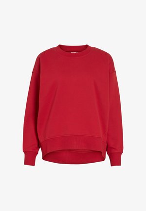 Rød oversized sweatshirt med rund hals, lange ærmer og en buet kant. Lavet af blødt bomuldsblandingsstof med ribbede manchetter.