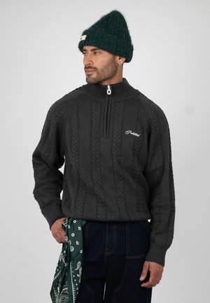 PROHIBITED, CABLE KNIT QUARTER ZIP UNISEX - Pullover - dark grey