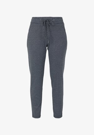 Blaugrau strukturierte Strick-Jogginghose mit elastischem Bund und verstellbarem Kordelzugverschluss.