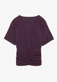 Lilla kortermet topp med rund hals, med drapert stoff i midjen for en teksturert utseende. Mykt, elastisk materiale.