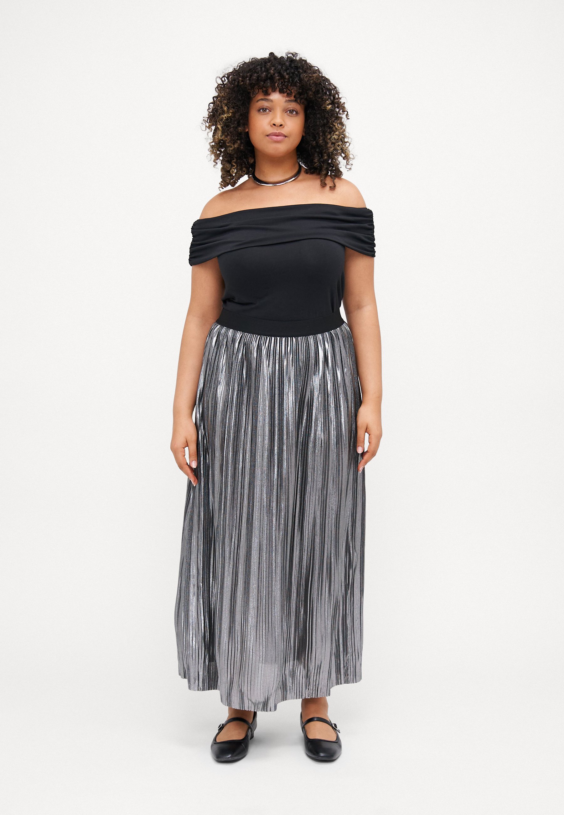 ONLY Carmakoma CARSHIVER PLISSE SKIRT - Pleated skirt - silver
