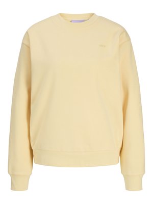 Hellgelbes Sweatshirt mit Rundhalsausschnitt, langen Ärmeln und kleinem "JJXX"-Logo auf der oberen linken Brust.