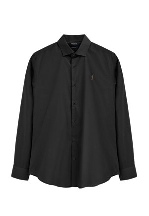 Camicia nera a maniche lunghe con bottoni, colletto e piccolo logo ricamato sul petto sinistro.