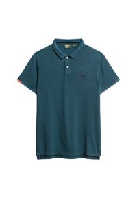 Polo en verde oscuro, fabricado en algodón texturizado. Presenta un cuello de solapa, una tapeta de tres botones y un sutil logo bordado en el pecho.