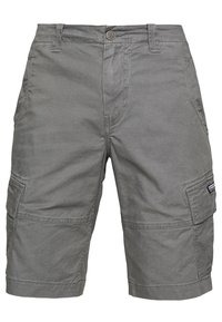 Harmaat cargo-shortsit klassisella istuvuudella, valmistettu teksturoidusta puuvillakankaasta. Varustettu useilla taskuilla ja napillizipulla.