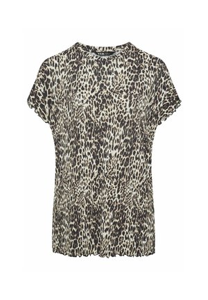 Leopardprint top met een ronde hals, korte mouwen en een golfrand. Gemaakt van lichtgewicht stof met een gladde textuur.