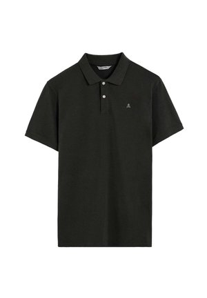 Camisa polo negra de algodón, con un cuello clásico, mangas cortas y un pequeño logo en el pecho. Acabado de tela texturizada.