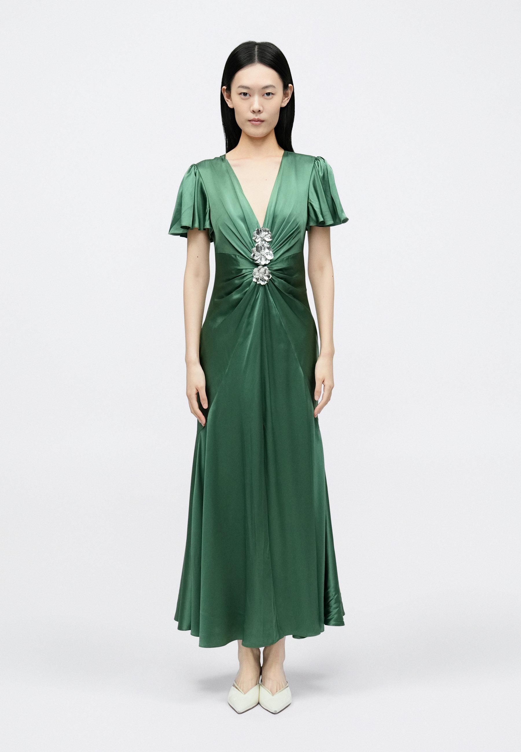 green flowy mini dress HUNTER GREEN FLOWY OVERSIZED TIE BACK MINI DRESS main image 1