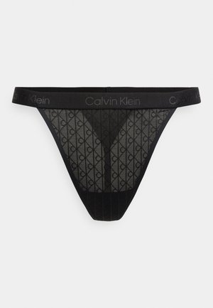 tanga neagră Calvin Klein din material plasa cu un model de diamante si talie cu logo. Ușoară și cu un design minimalist.