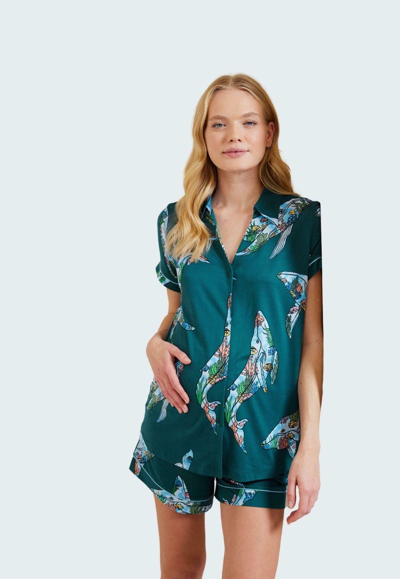 Chelsea Peers - CORAL WHALE - Pyjama set - teal, Enlarge