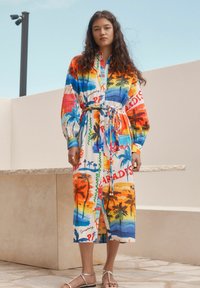 Next FIT - LONG SLEEVE TIE WAIST - Skjortklänning - bright palm graphic print