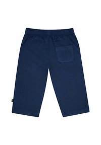 Marineblaue, gekürzte Hosen mit elastischem Bund, ausgestattet mit einer einzelnen Gesäßtasche und einem strukturierten, leichten Stoff.