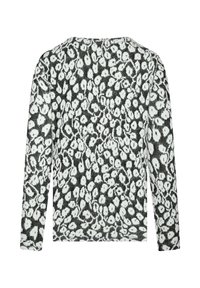 Schwarzer und weißer Langarmpullover mit abstraktem Blumendesign, Rundhalsausschnitt und geradem Saum.