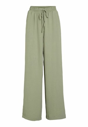 Pantaloni palazzo verde chiaro realizzati in tessuto testurizzato, con vita regolabile e una vestibilità comoda, adatti per l'abbigliamento casual.