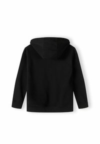 Felpa nera con tasca a marsupio, polsini e orlo a coste. Presenta un cappuccio con coulisse e una finitura in tessuto liscia e trapuntata.