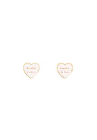 Gold heart-shaped earrings featuring the text "BIMBA Y LOLA" embossed in a contrasting color on a smooth, polished surface.