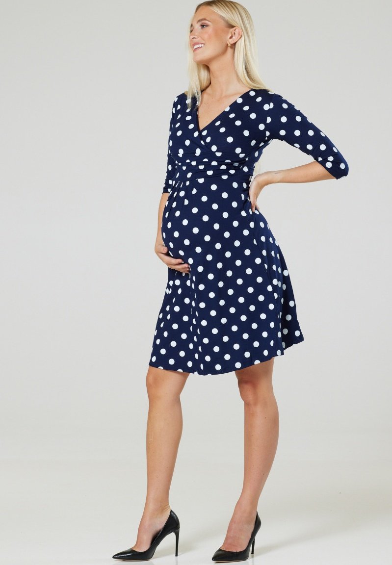 Chelsea Clark FLARED MATERNITY 3/4 SLEEVES - Rochie din jerseu - dark blue/white