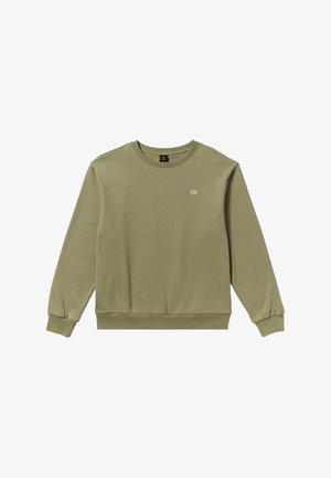Olivenfarvet sweatshirt med rund halsudskæring, lange ærmer og ribbede manchetter og kant. Har et lille logo mærke på forsiden.