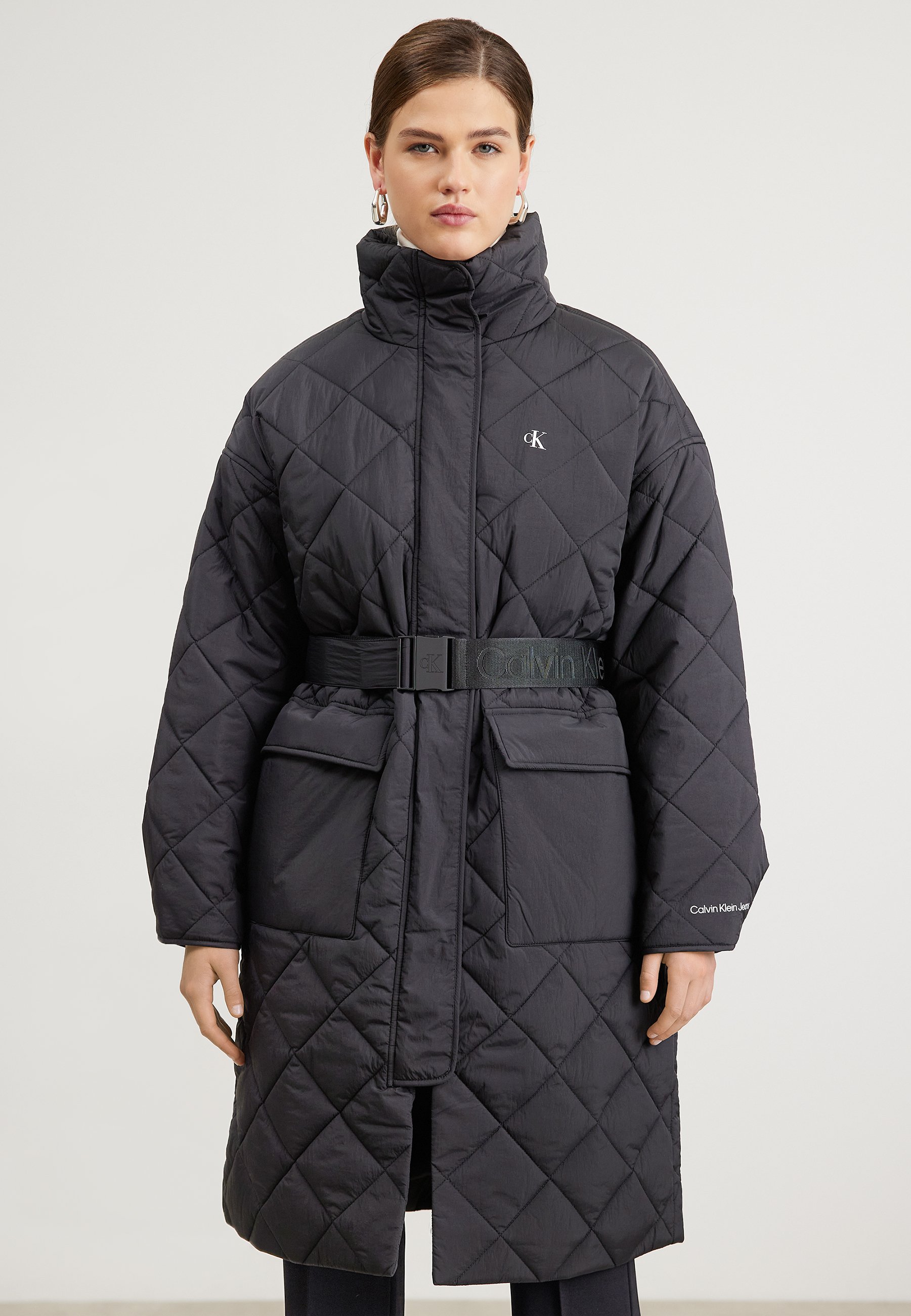Calvin Klein Jeans BELTED QUILTED COAT Wintermantel black