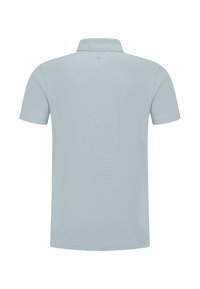 Lichtblauwe poloshirt, korte mouwen, van katoen, geribbelde kraag, rechte snit, met een subtiele driehoekslogo-detail op de rug.